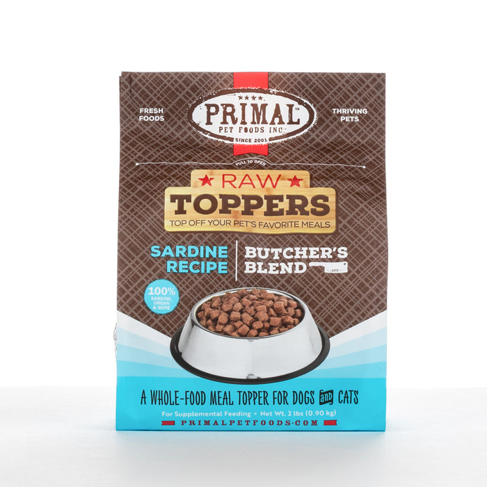 Primal Raw Toppers Butcher's Blend Sardine Recipe 2 lb. (Frozen)