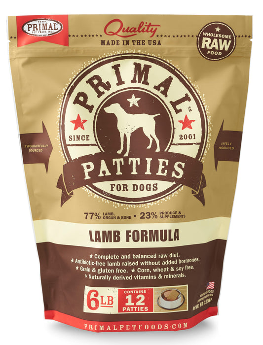 Primal Patties Lamb Formula Dog Food 6 lb. (Frozen)