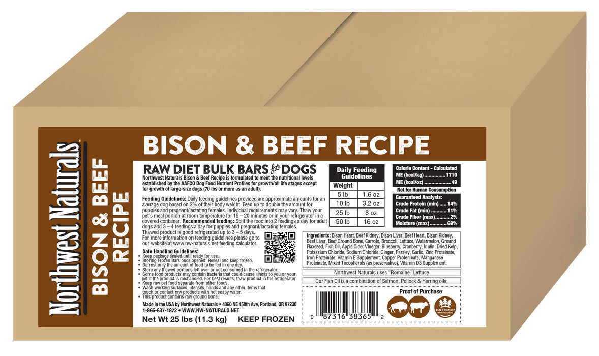 Northwest Naturals Raw Beef & Bison Bulk Dinner Bars 25 lb. (Frozen)