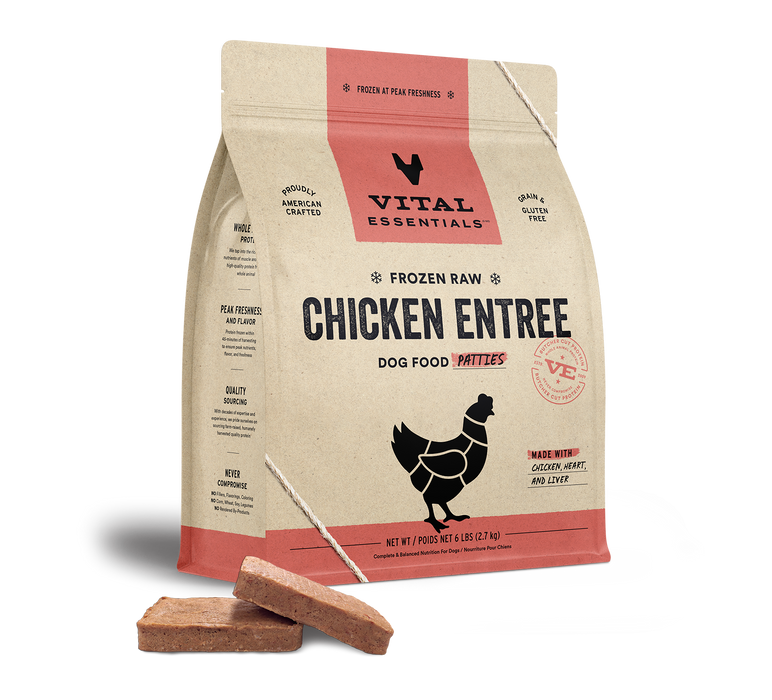 Vital Essentials Frozen Raw Chicken Entree Dog Food Patties 6 lbs. (Frozen)