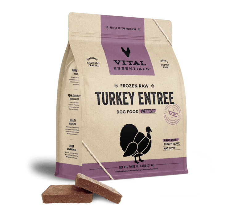Vital Essentials Frozen Raw Turkey Entree Dog Food Patties 6 lbs. (Frozen)