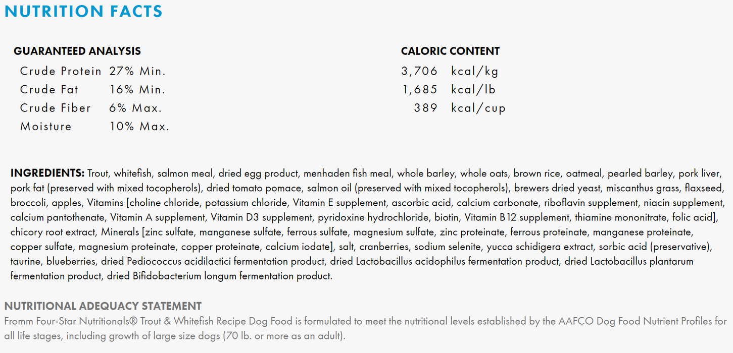 Fromm Four-Star Trout & Whitefish Dog Food