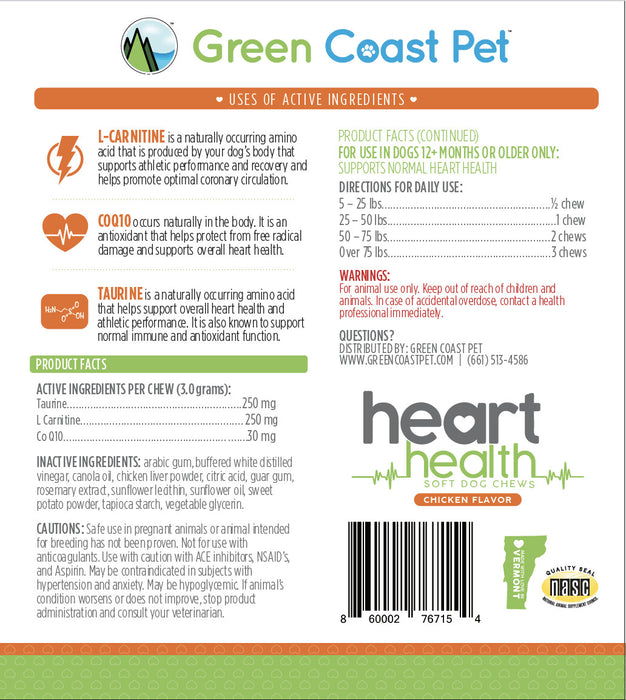 Green Coast Pet Heart Health Soft Chews Chicken Flavor
