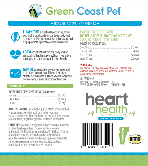 Green Coast Pet Heart Health Soft Chews Whitefish Flavor