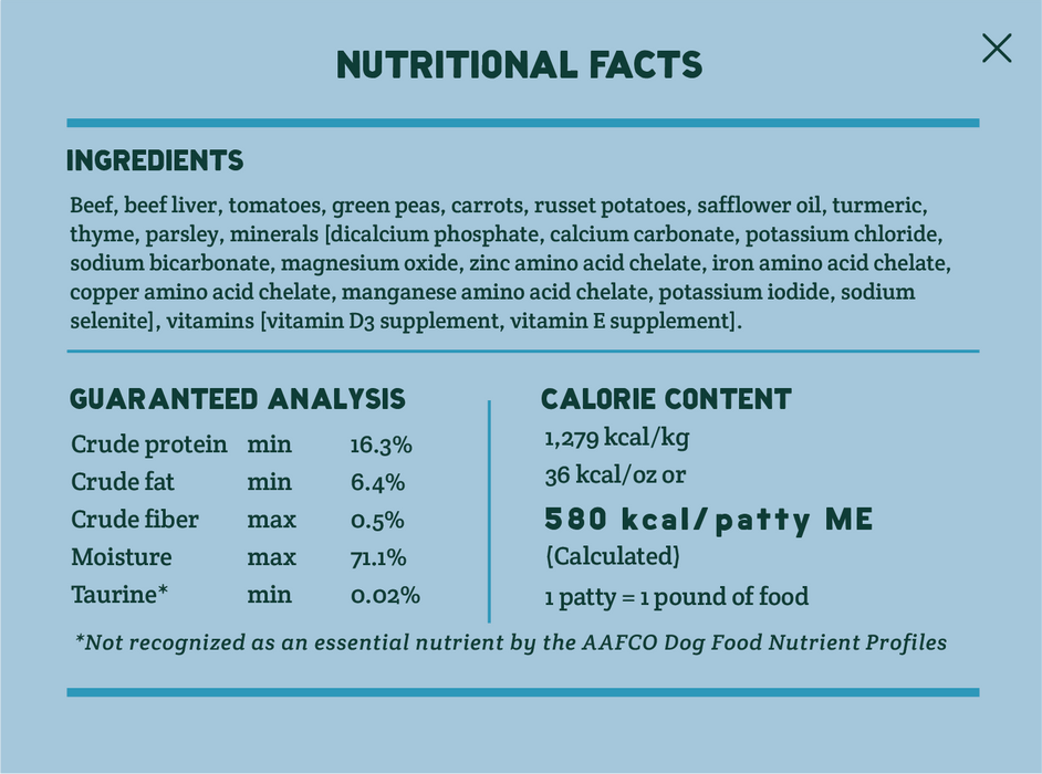 A Pup Above Dog Food Nutritional Facts Beef