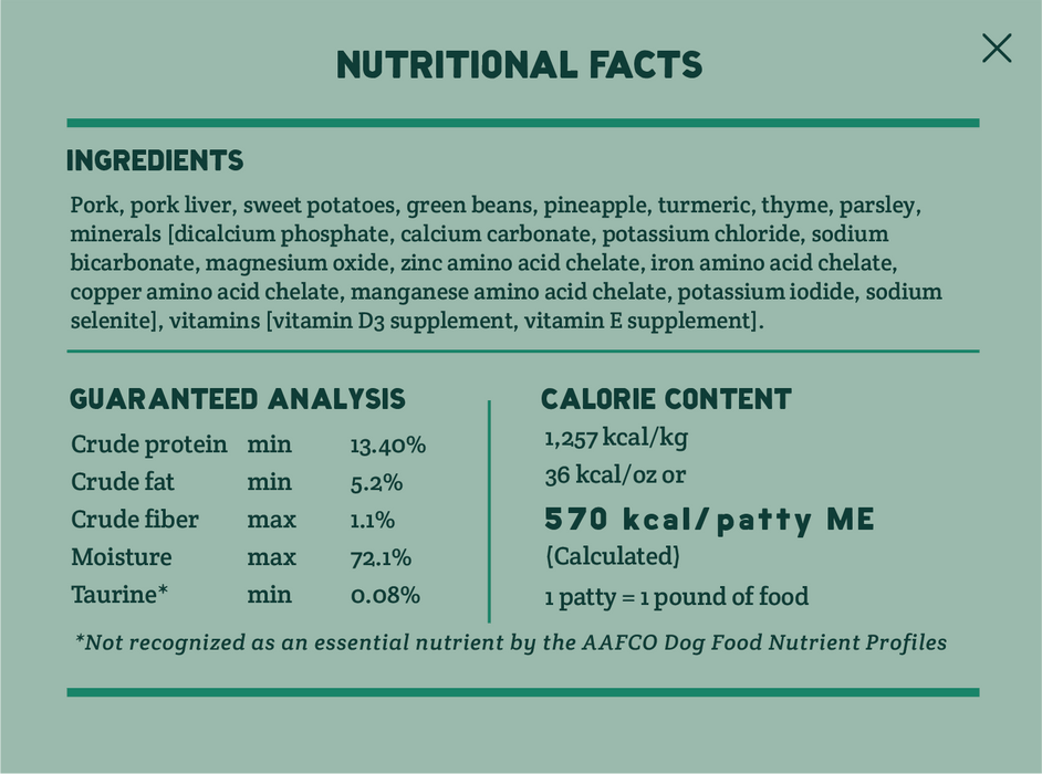 A Pup Above Dog Food Nutritional Facts Pork