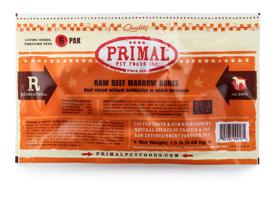 Primal Raw Beef Marrow Bone 2 In. 6 Pack (Frozen)