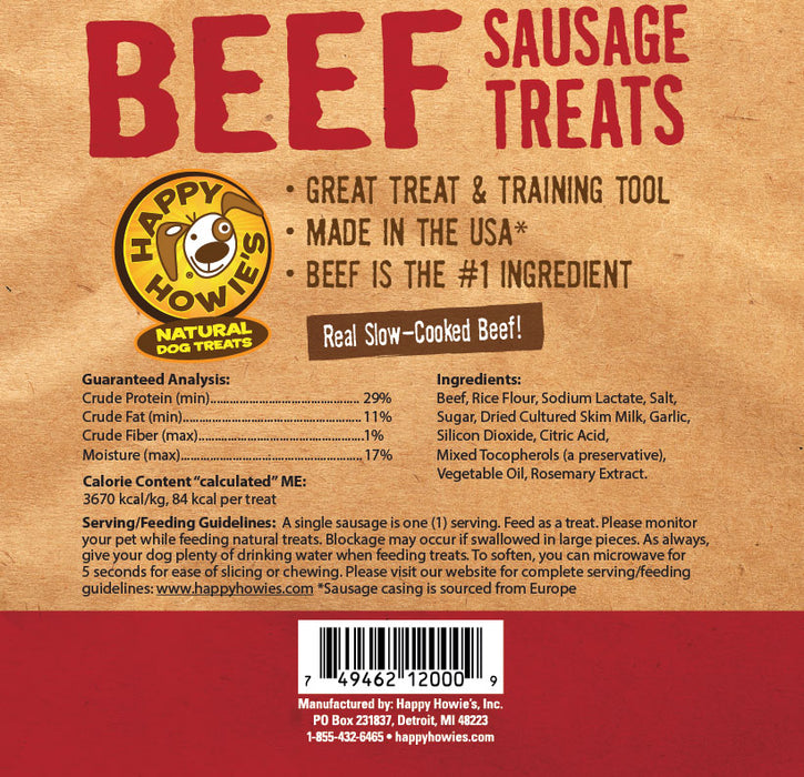 Happy Howie's Beef Sausage Treats 4 in. Baker's Dozen