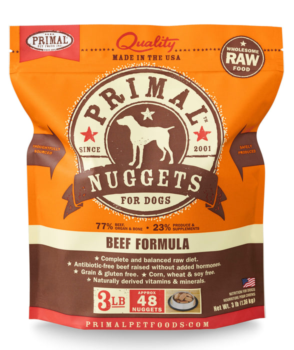 Primal Nuggets Beef Formula Dog Food 3 lb. (Frozen)