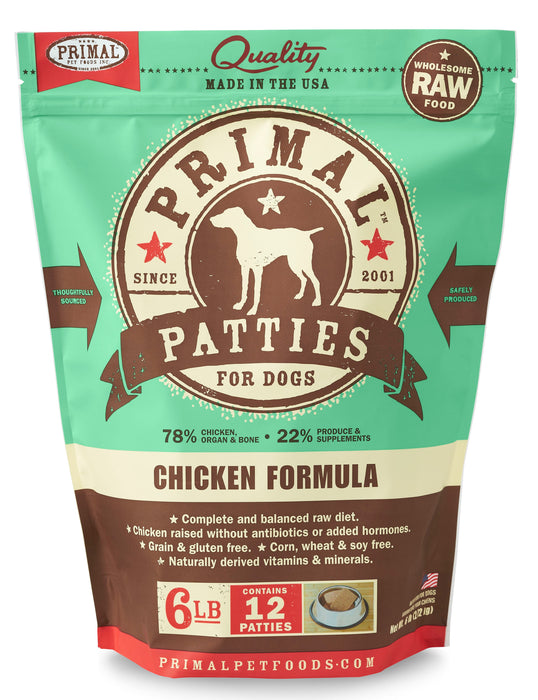 Primal Patties Chicken Formula Dog Food 6 lb. (Frozen)