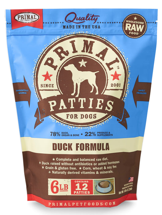 Primal Patties Duck Formula Dog Food 6 lb. (Frozen)