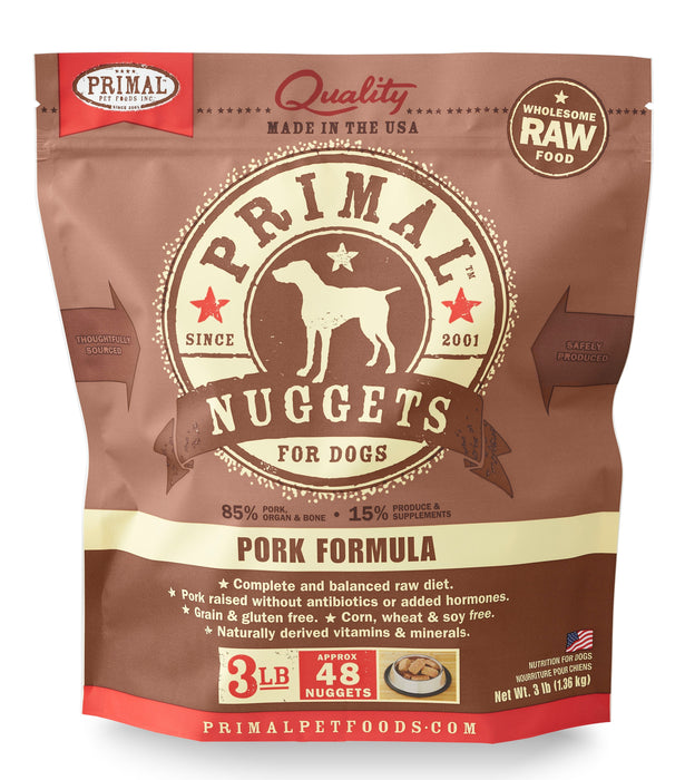 Primal Nuggets Pork Formula Dog Food 3 lb. (Frozen)