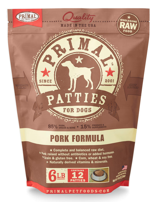 Primal Patties Pork Formula Dog Food 6 lb. (Frozen)