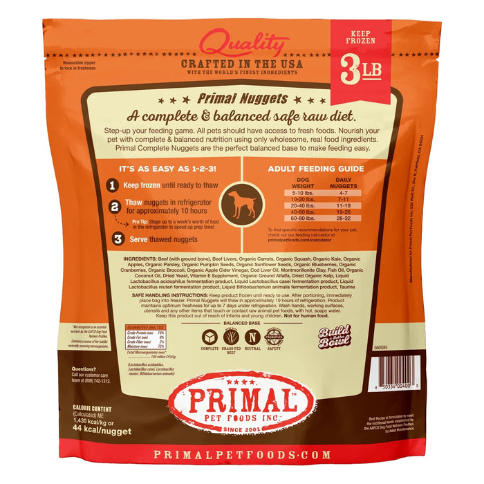 Primal Nuggets Beef Formula Dog Food 3 lb. (Frozen)