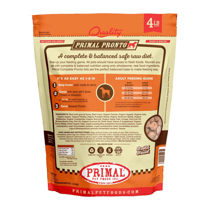 Primal Pronto Beef Formula Dog Food 4 lb. (Frozen)