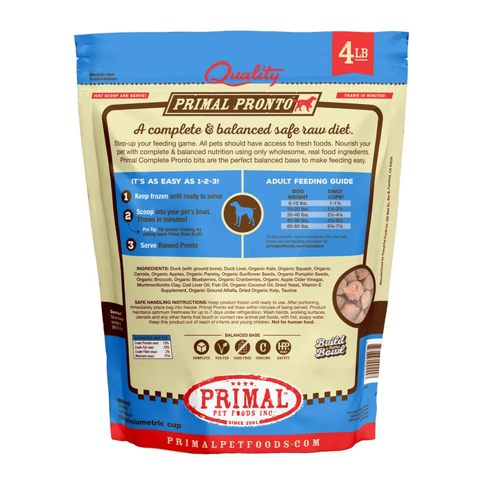 Primal Pronto Duck Formula Dog Food 4 lb. (Frozen)