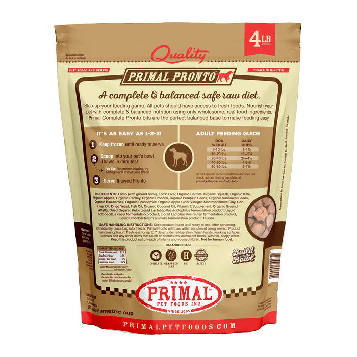 Primal Pronto Lamb Formula Dog Food 4 lb. (Frozen)