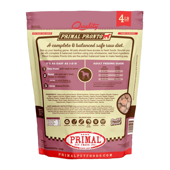 Primal Pronto Turkey & Sardine Formula Dog Food 4 lb. (Frozen)