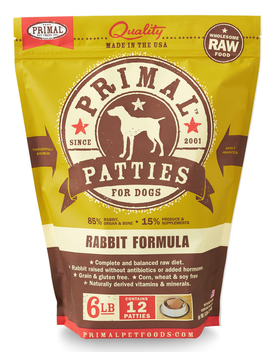 Primal Patties Rabbit Formula Dog Food 6 lb. (Frozen)
