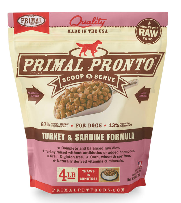 Primal Pronto Turkey & Sardine Formula Dog Food 4 lb. (Frozen)