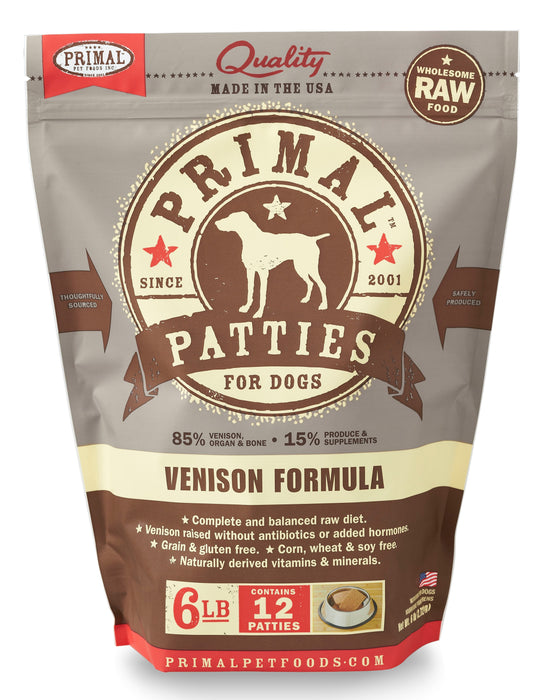 Primal Patties Venison Formula Dog Food 6 lb. (Frozen)