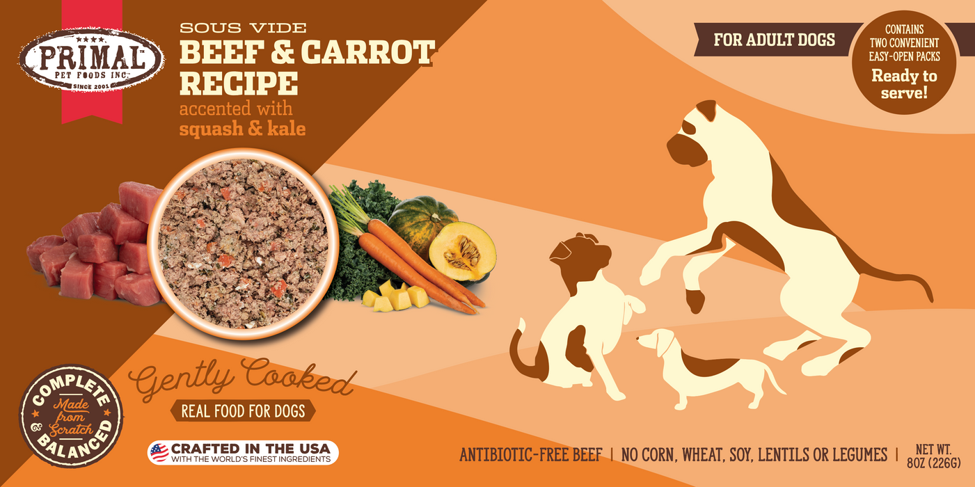 Primal Gently Cooked Beef & Carrot Recipe Dog Food 8 oz. (Frozen)