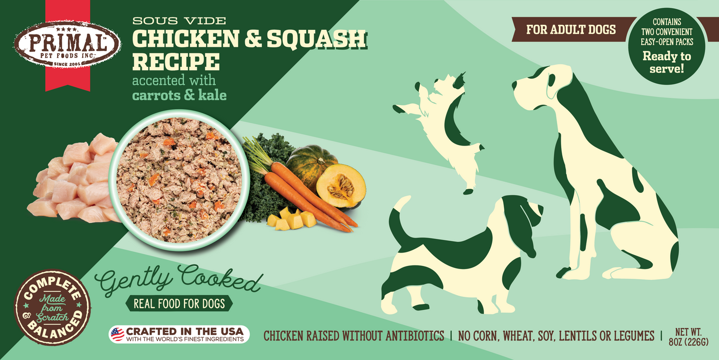 Primal Gently Cooked Chicken & Squash Recipe Dog Food 8 oz. (Frozen)