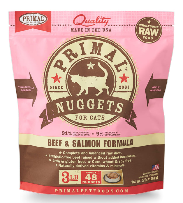 Primal Nuggets Beef & Salmon Formula Cat Food 3 lb. (Frozen)