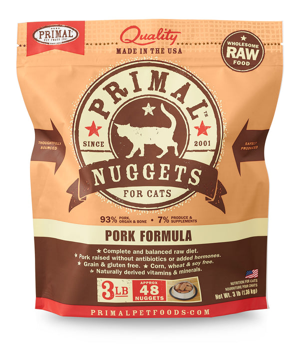 Primal Nuggets Pork Formula Cat Food 3 lb. (Frozen)