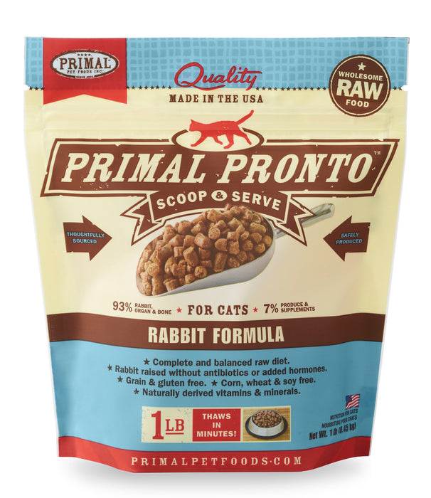 Primal Pronto Rabbit Formula Cat Food 1 lb. (Frozen)