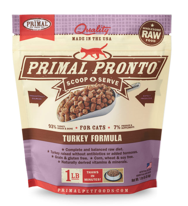 Primal Pronto Turkey Formula Cat Food 1 lb. (Frozen)