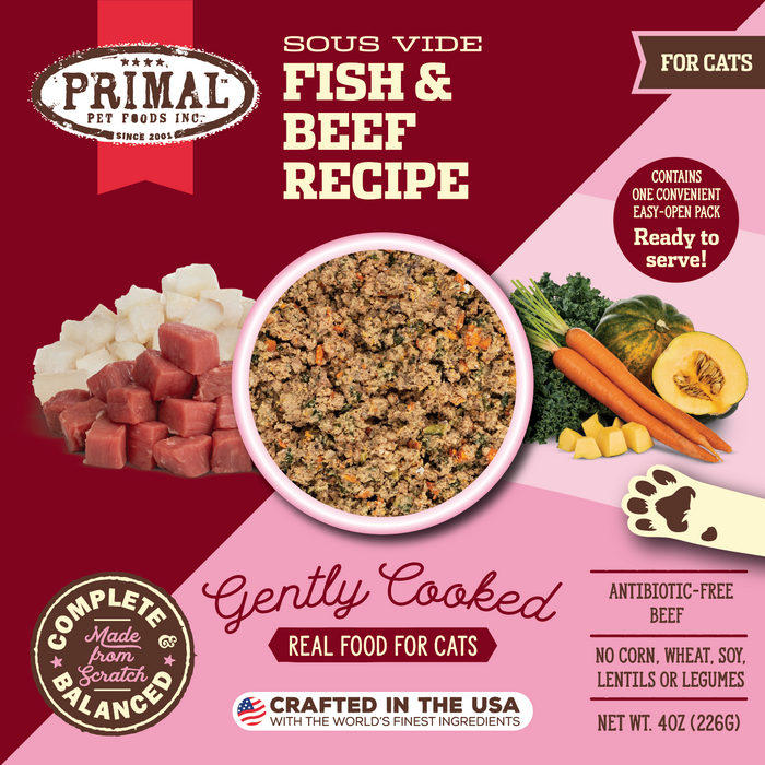 Primal Gently Cooked Fish & Beef Recipe Cat Food 4 oz. (Frozen)