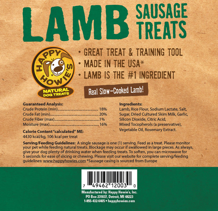 Happy Howie's Lamb Sausage Treats 4 in. Baker's Dozen