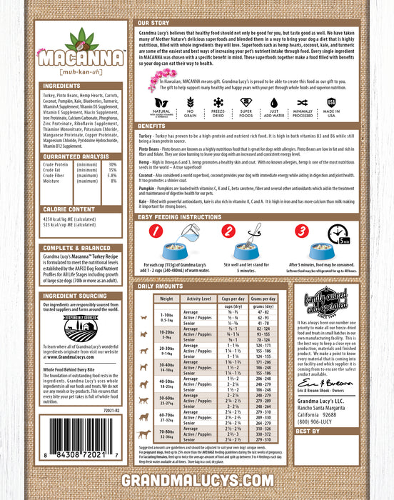 Grandma Lucy's Macanna Turkey 3 lb. Dog Food