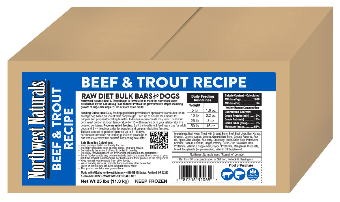 Northwest Naturals Raw Beef & Trout Bulk Dinner Bars 25 lb. (Frozen)