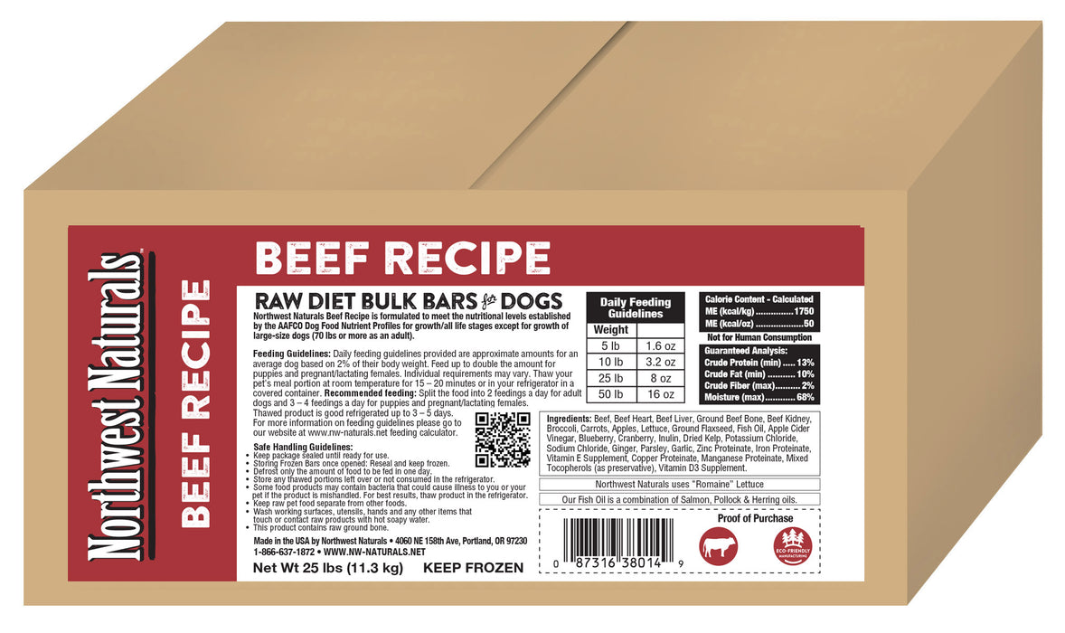Northwest Naturals Raw Beef Bulk Dinner Bars 25 lb. (Frozen)