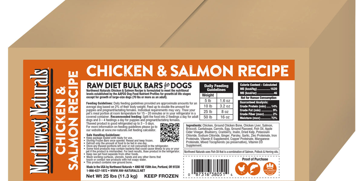 Northwest Naturals Raw Chicken Salmon Bulk Dinner Bars 25 lb. Froze American Tails Pet Supplies