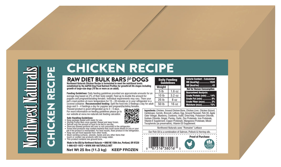 Northwest Naturals Raw Chicken Bulk Dinner Bars 25 lb. (Frozen)