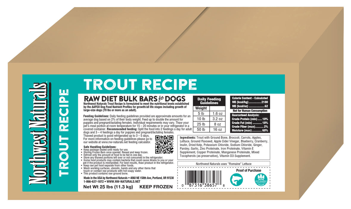Northwest Naturals Raw Trout Bulk Dinner Bars 25 lb. (Frozen)