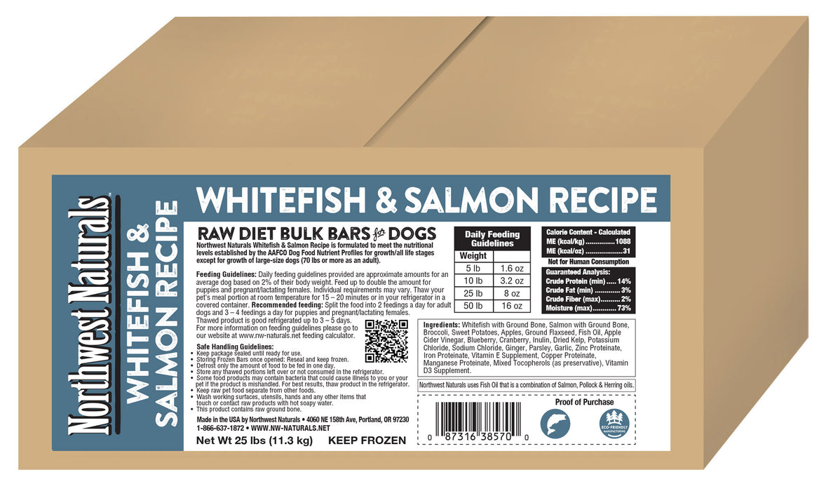 Northwest Naturals Raw Whitefish & Salmon Bulk Dinner Bars 25 lb. (Frozen)