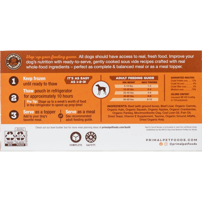 Primal Gently Cooked Beef & Carrot Recipe Dog Food 8 oz. (Frozen)